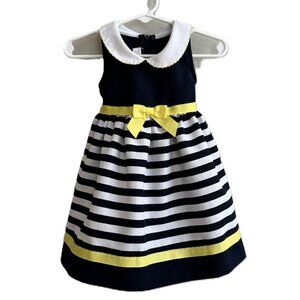 Bonnie Baby Sz 24 month Easter Dress Navy and White with Yellow Bow and Trim